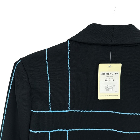 New MING WANG Jacket Open Front, Single Clasp, Knit Black Blue - Picture 10 of 11